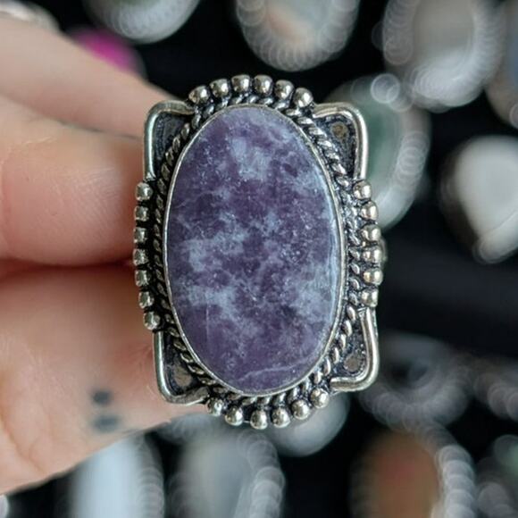 Purple Swirl Oval Sterling Silver Ring Retro Vintage Boho Natural Stone Size 7 - Picture 1 of 9
